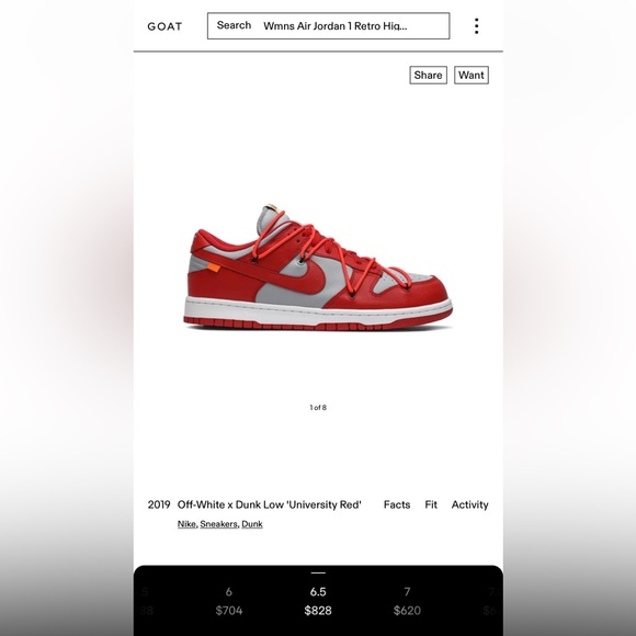 Wmns 6.5 Off-White x Dunk Low ‘University Red’ - Picture 8 of 8